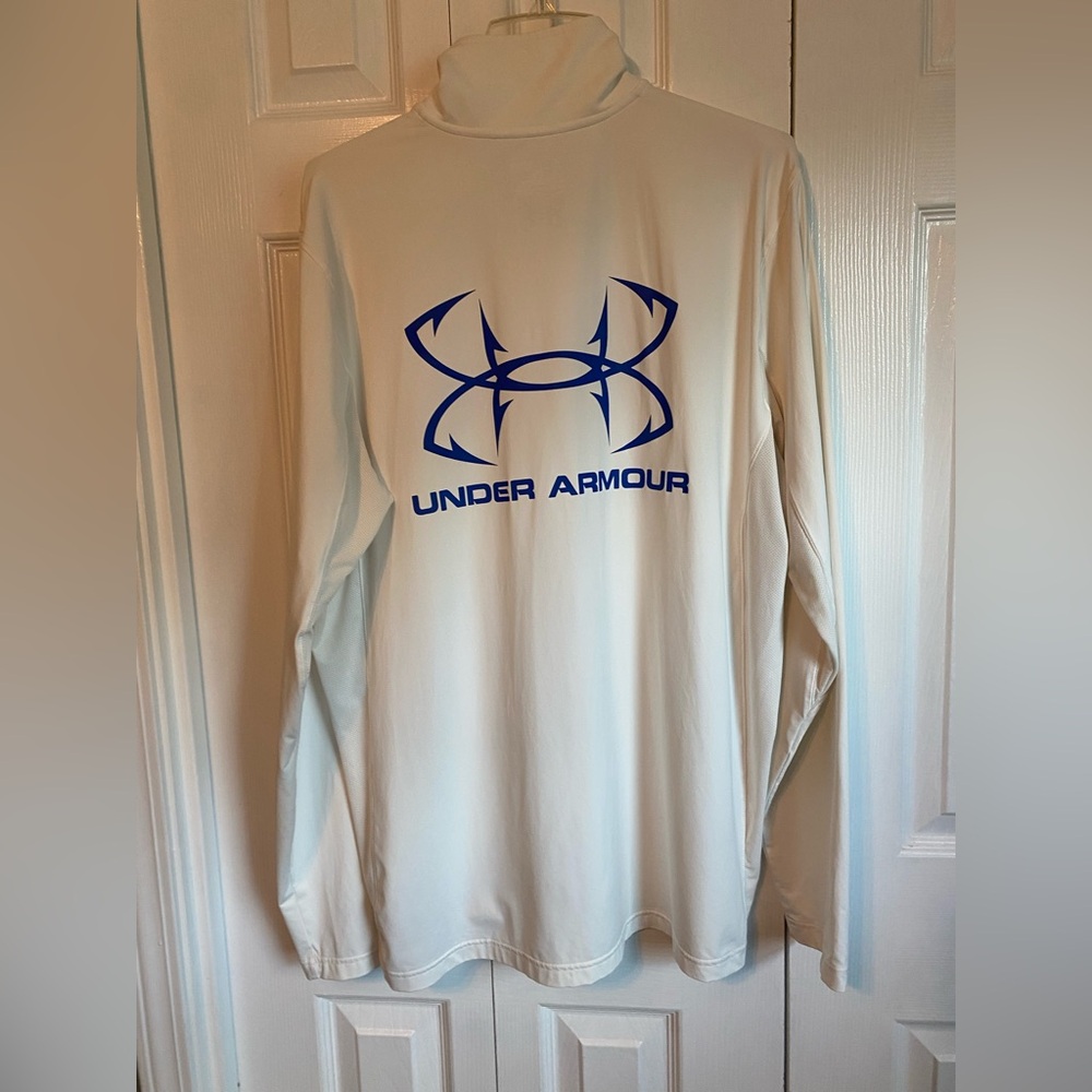 Men White Under Armour Loose Light Weight Pullover Shirt Jacket Zip Up Size XL
